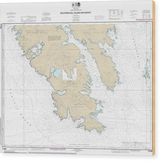 Nautical Chart-17409 Southern Dall Island-Vicinity Wood Print