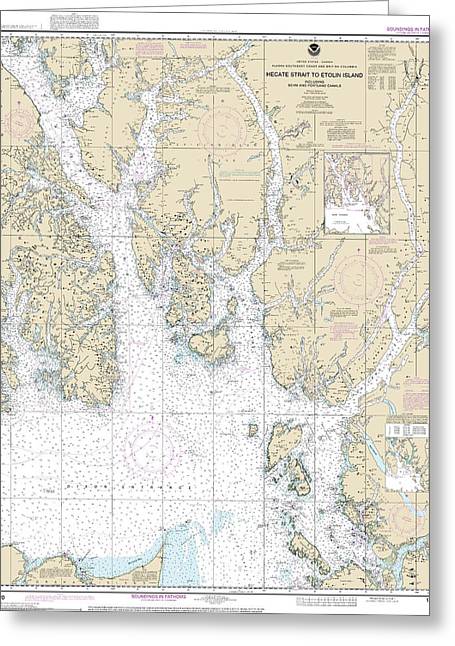 Nautical Chart-17420 Hecate Strait-etolin Island, Including Behm-portland Canals - Greeting Card