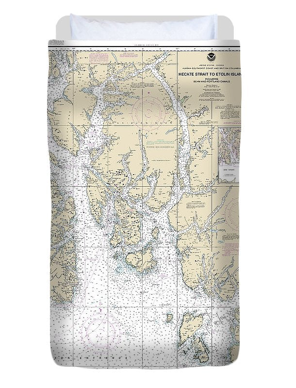 Nautical Chart-17420 Hecate Strait-etolin Island, Including Behm-portland Canals - Duvet Cover