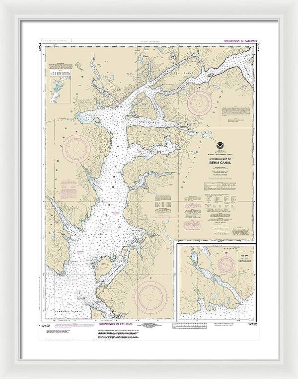 Nautical Chart-17422 Behm Canal-western Part, Yes Bay - Framed Print