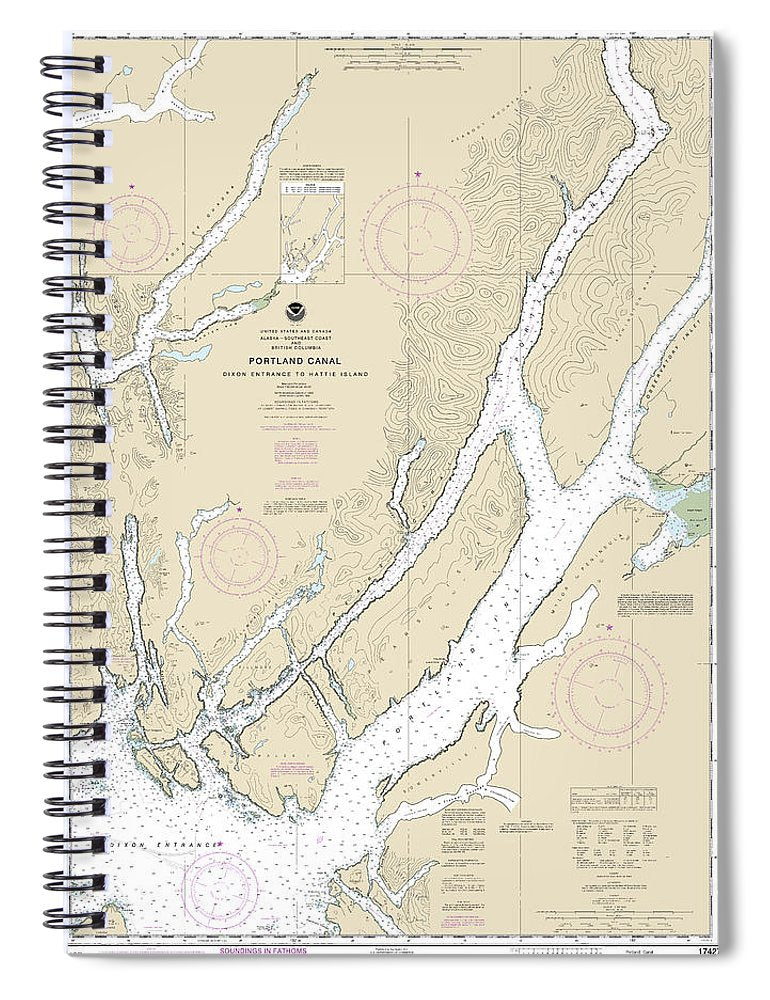Nautical Chart 17427 Portland Canal Dixon Entrance Hattie I Spiral Notebook