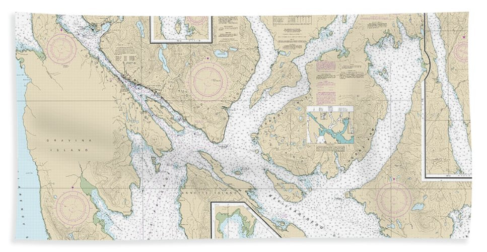 Nautical Chart-17428 Revillagigedo Channel, Nichols Passage,-tongass Narrows, Seal Cove, Ward Cove - Bath Towel