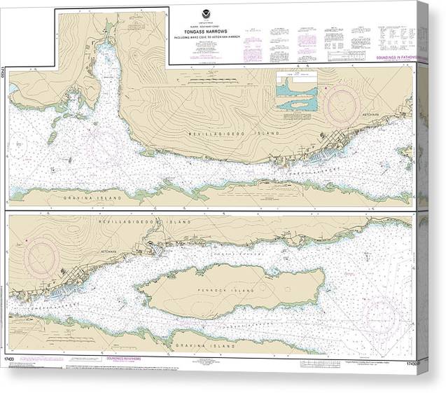 Nautical Chart-17430 Tongass Narrows Canvas Print
