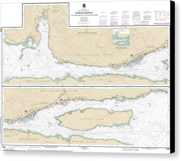 Nautical Chart-17430 Tongass Narrows - Canvas Print