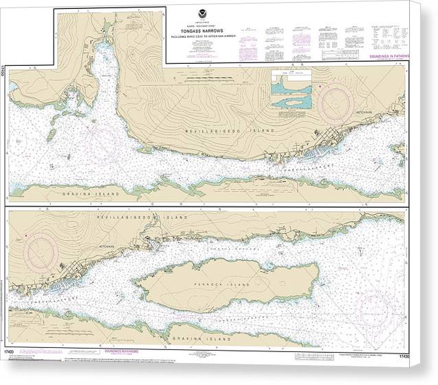 Nautical Chart-17430 Tongass Narrows - Canvas Print