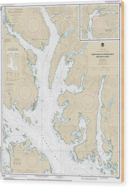 Nautical Chart-17431 N End-Cordova Bay-Hetta Inlet Wood Print