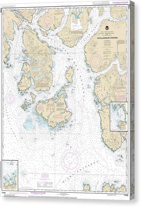 Nautical Chart-17434 Revillagigedo Channel, Ryus Bay, Foggy Bay Canvas Print