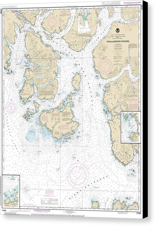 Nautical Chart-17434 Revillagigedo Channel, Ryus Bay, Foggy Bay - Canvas Print