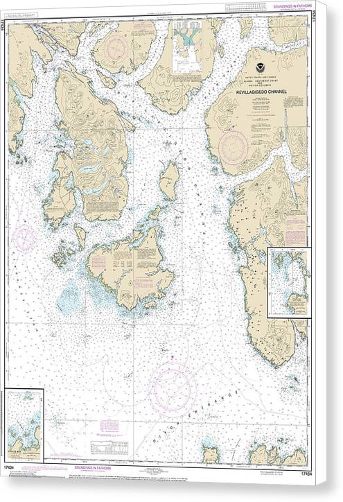 Nautical Chart-17434 Revillagigedo Channel, Ryus Bay, Foggy Bay - Canvas Print