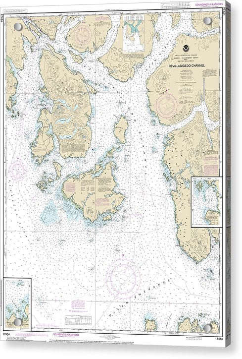 Nautical Chart-17434 Revillagigedo Channel, Ryus Bay, Foggy Bay - Acrylic Print