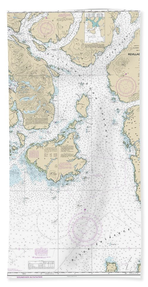 Nautical Chart-17434 Revillagigedo Channel, Ryus Bay, Foggy Bay - Bath Towel