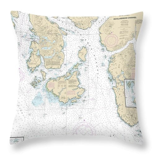 Nautical Chart-17434 Revillagigedo Channel, Ryus Bay, Foggy Bay - Throw Pillow