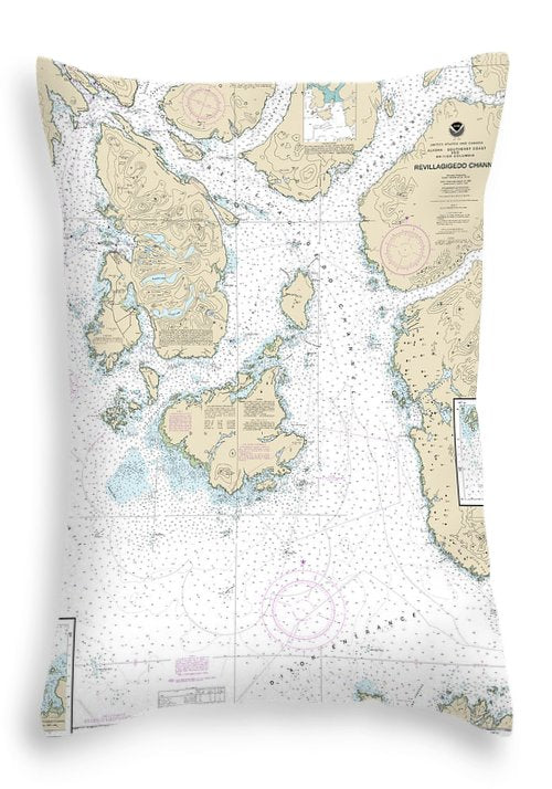 Nautical Chart-17434 Revillagigedo Channel, Ryus Bay, Foggy Bay - Throw Pillow