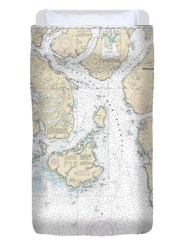 Nautical Chart-17434 Revillagigedo Channel, Ryus Bay, Foggy Bay - Duvet Cover