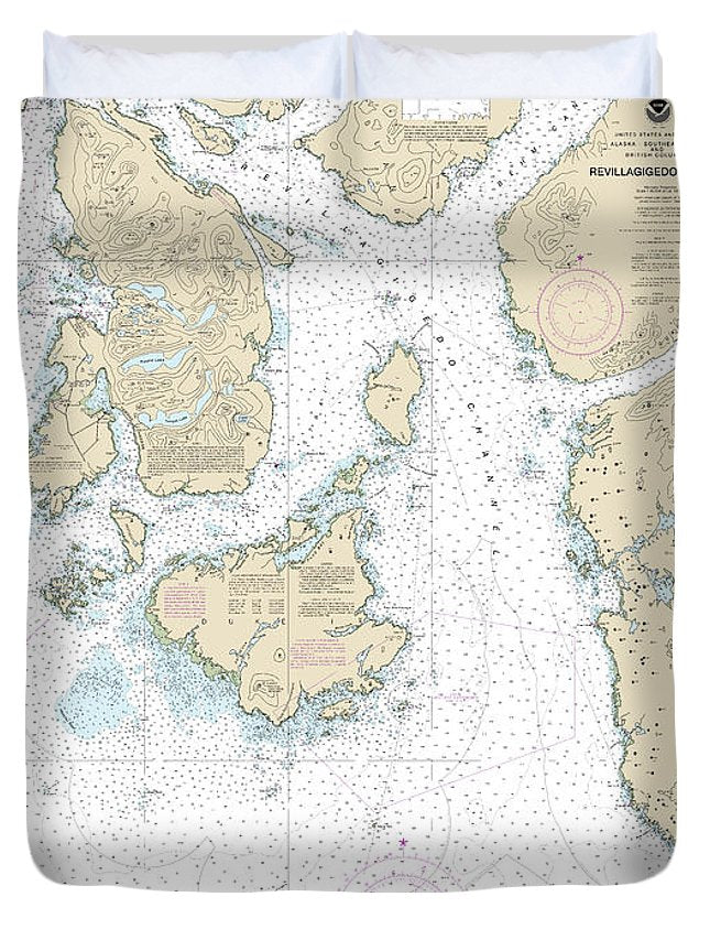 Nautical Chart-17434 Revillagigedo Channel, Ryus Bay, Foggy Bay - Duvet Cover