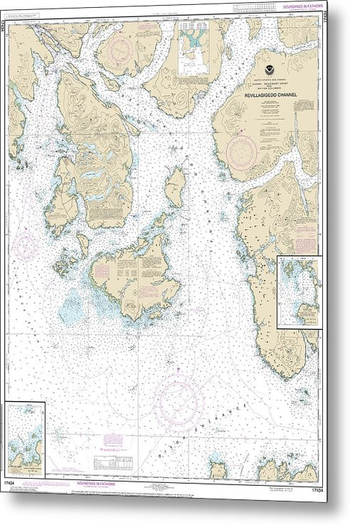 A beuatiful Metal Print of the Nautical Chart-17434 Revillagigedo Channel, Ryus Bay, Foggy Bay - Metal Print by SeaKoast.  100% Guarenteed!