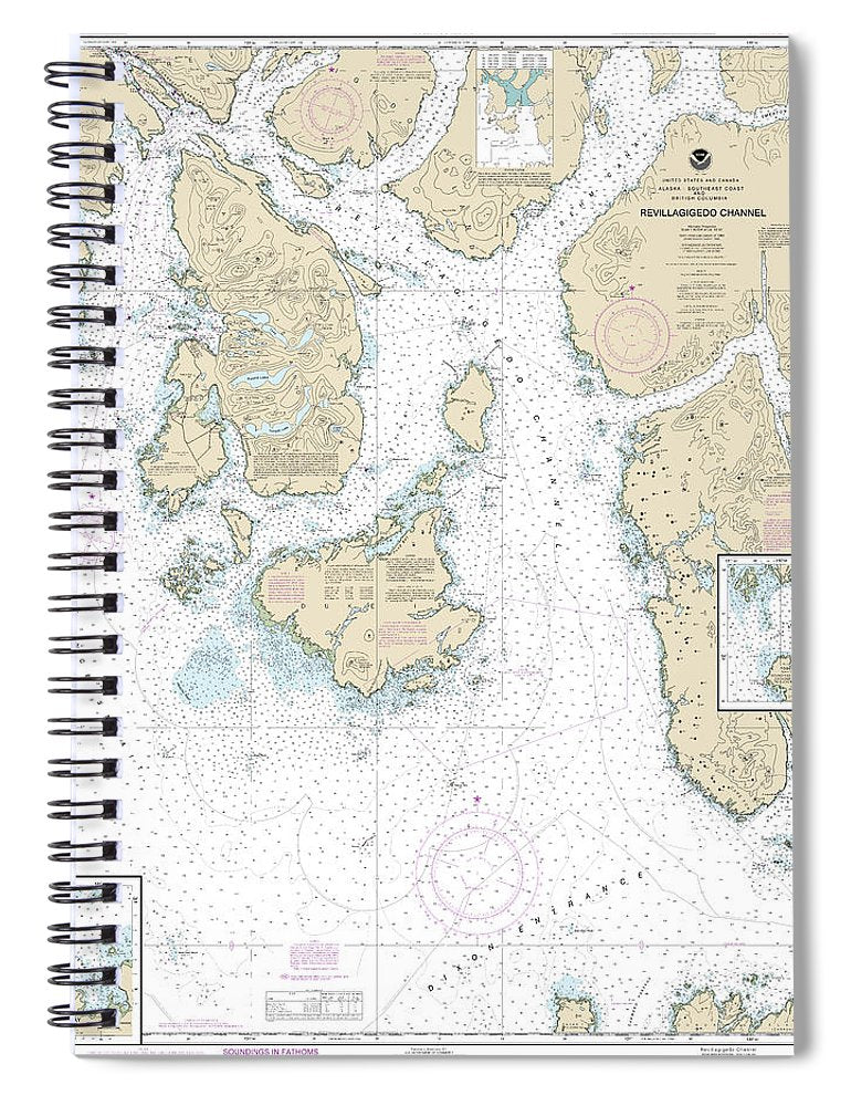 Nautical Chart 17434 Revillagigedo Channel, Ryus Bay, Foggy Bay Spiral Notebook