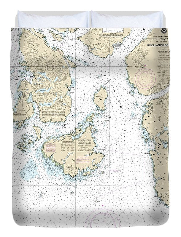 Nautical Chart-17434 Revillagigedo Channel, Ryus Bay, Foggy Bay - Duvet Cover