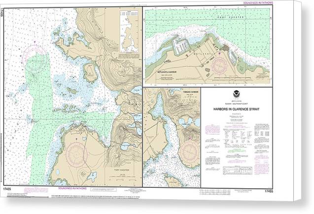 Nautical Chart-17435 Harbors In Clarence Strait Port Chester, Annette Island, Tamgas Harbor, Annette Island, Metlakatla Harbor - Canvas Print