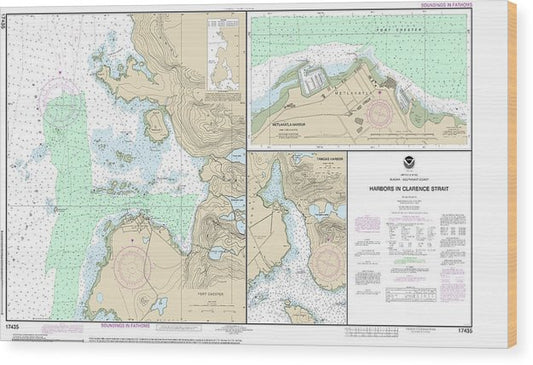 Nautical Chart-17435 Harbors In Clarence Strait Port Chester, Annette Island, Tamgas Harbor, Annette Island, Metlakatla Harbor Wood Print
