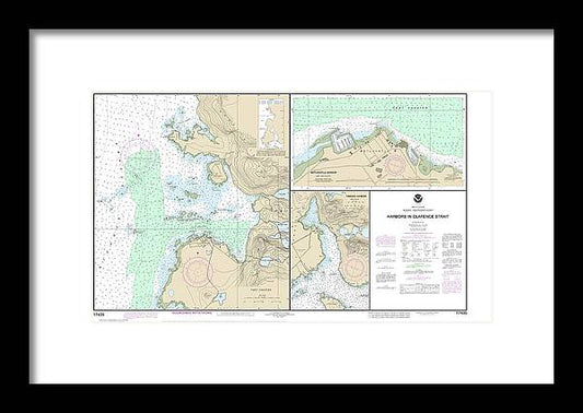 A beuatiful Framed Print of the Nautical Chart-17435 Harbors In Clarence Strait Port Chester, Annette Island, Tamgas Harbor, Annette Island, Metlakatla Harbor by SeaKoast