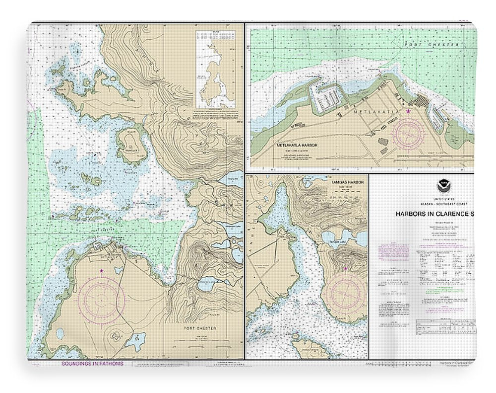 Nautical Chart-17435 Harbors In Clarence Strait Port Chester, Annette Island, Tamgas Harbor, Annette Island, Metlakatla Harbor - Blanket