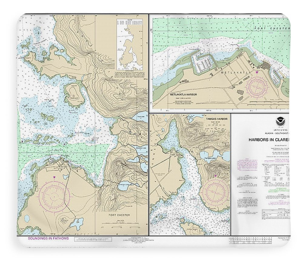 Nautical Chart-17435 Harbors In Clarence Strait Port Chester, Annette Island, Tamgas Harbor, Annette Island, Metlakatla Harbor - Blanket