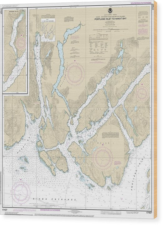 Nautical Chart-17437 Portland Inlet-Nakat Bay Wood Print