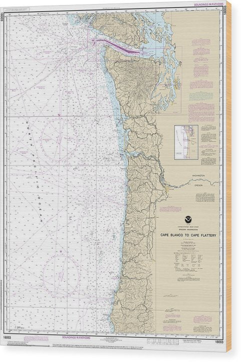 Nautical Chart-18003 Cape Blanco-Cape Flattery Wood Print