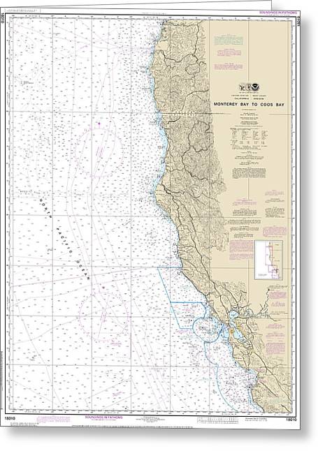 Nautical Chart-18010 Monterey Bay-coos Bay - Greeting Card