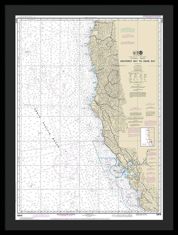 Nautical Chart-18010 Monterey Bay-coos Bay - Framed Print