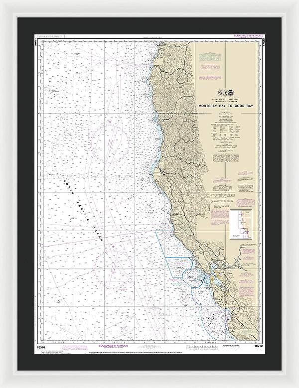 Nautical Chart-18010 Monterey Bay-coos Bay - Framed Print