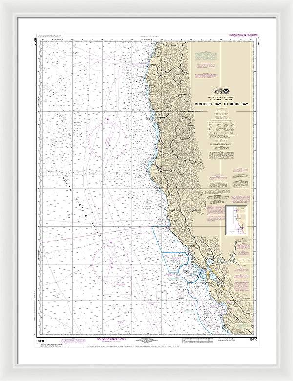 Nautical Chart-18010 Monterey Bay-coos Bay - Framed Print