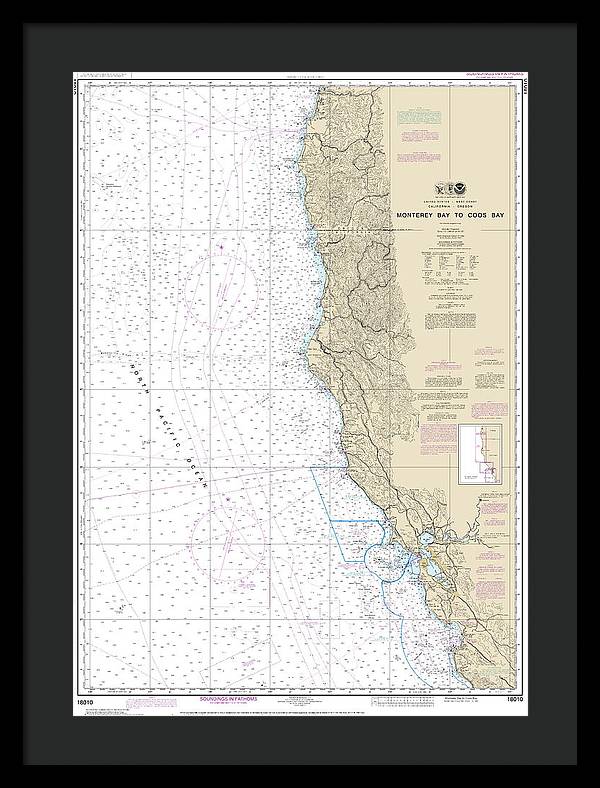 Nautical Chart-18010 Monterey Bay-coos Bay - Framed Print