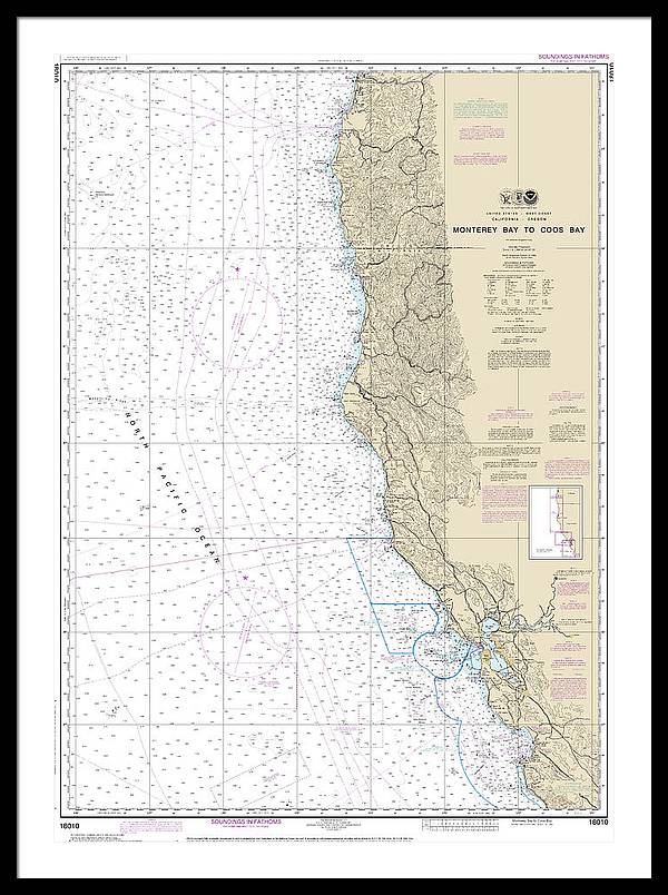 Nautical Chart-18010 Monterey Bay-coos Bay - Framed Print