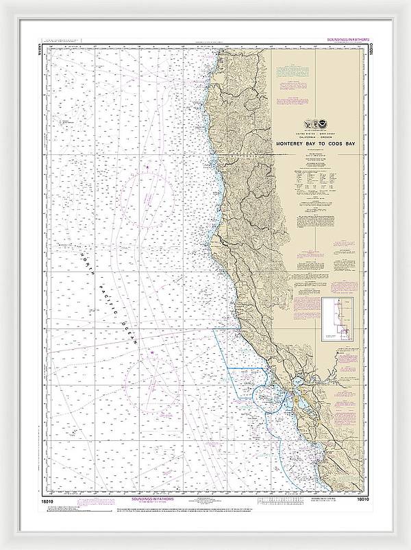 Nautical Chart-18010 Monterey Bay-coos Bay - Framed Print