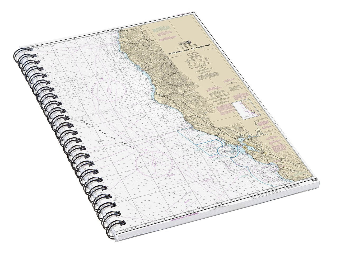 Nautical Chart-18010 Monterey Bay-coos Bay - Spiral Notebook