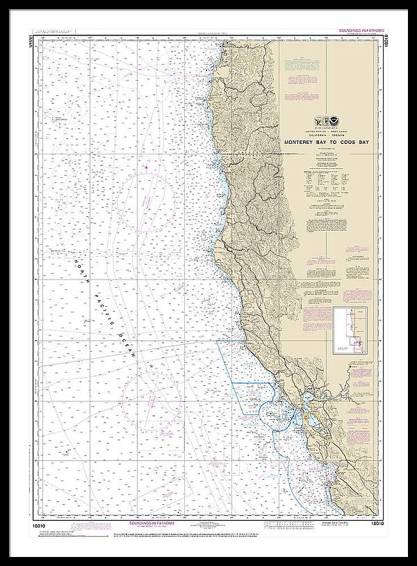 Nautical Chart-18010 Monterey Bay-coos Bay - Framed Print