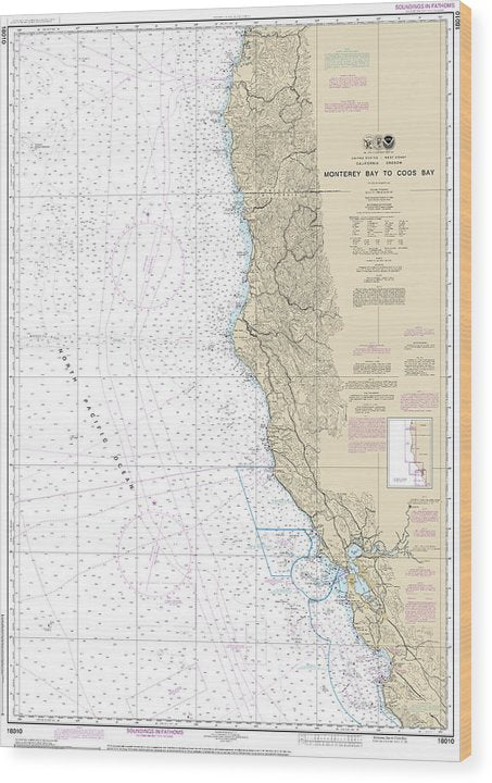 Nautical Chart-18010 Monterey Bay-Coos Bay Wood Print