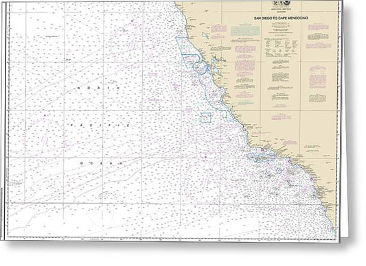 Nautical Chart-18020 San Diego-cape Mendocino - Greeting Card