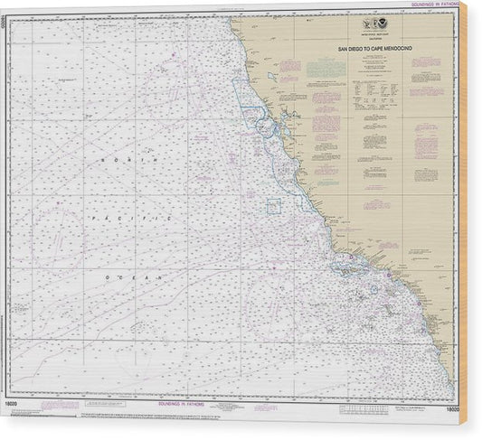 Nautical Chart-18020 San Diego-Cape Mendocino Wood Print