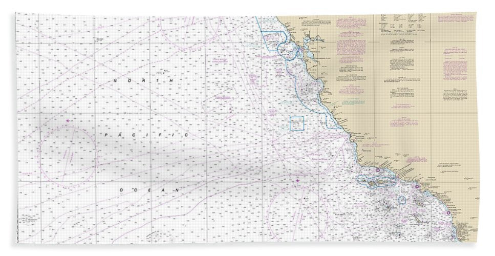 Nautical Chart 18020 San Diego Cape Mendocino Bath Towel