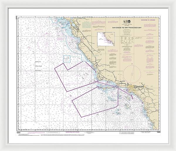 Nautical Chart-18022 San Diego-san Francisco Bay - Framed Print