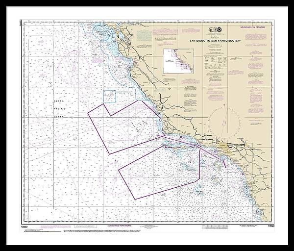 Nautical Chart-18022 San Diego-san Francisco Bay - Framed Print