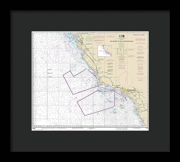 Nautical Chart-18022 San Diego-san Francisco Bay - Framed Print