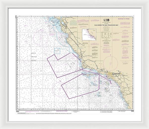 Nautical Chart-18022 San Diego-san Francisco Bay - Framed Print