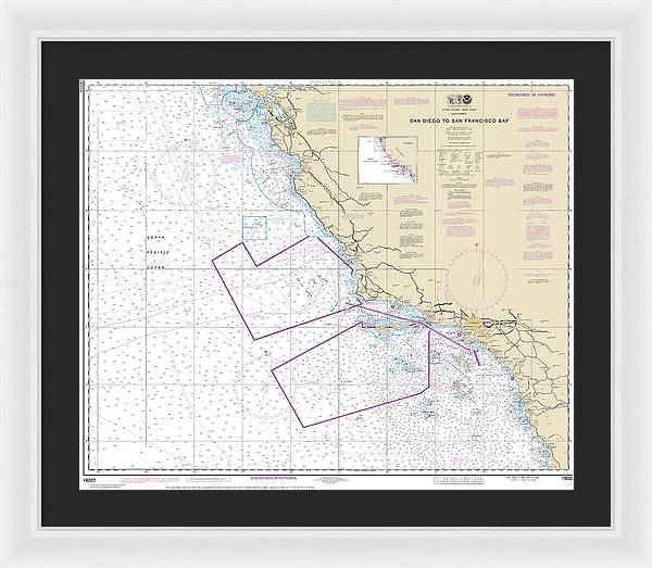 Nautical Chart-18022 San Diego-san Francisco Bay - Framed Print