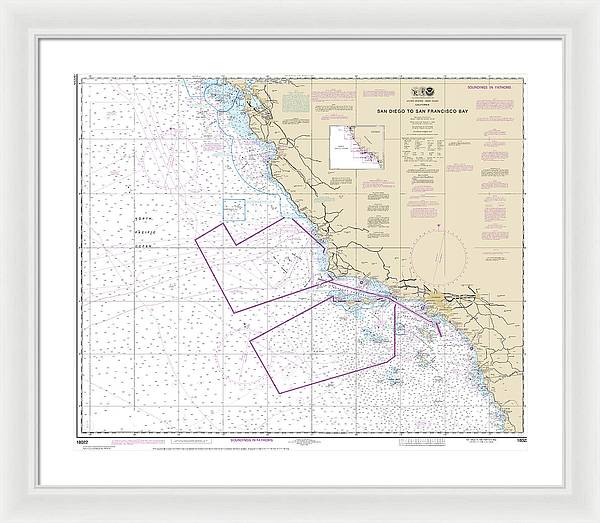 Nautical Chart-18022 San Diego-san Francisco Bay - Framed Print