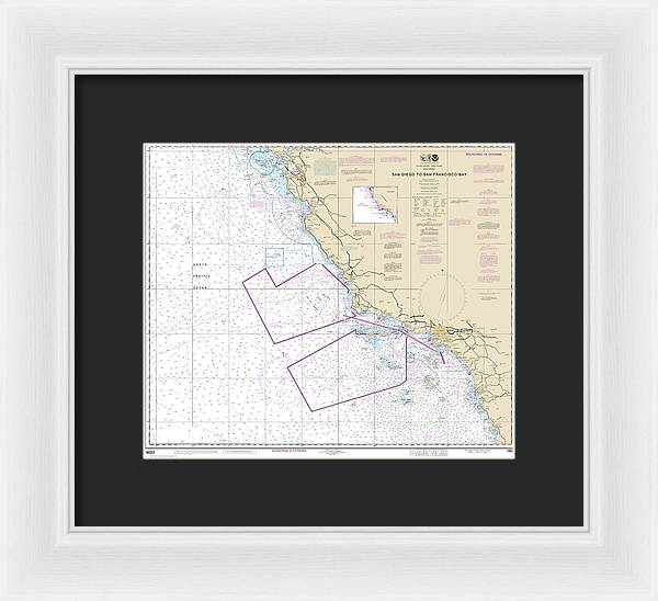 Nautical Chart-18022 San Diego-san Francisco Bay - Framed Print