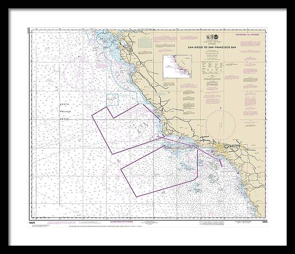 Nautical Chart-18022 San Diego-san Francisco Bay - Framed Print